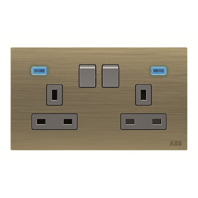 ABB Gold 2 Gang Plug Socket, 2 Poles, 13A, BS, Outdoor Use