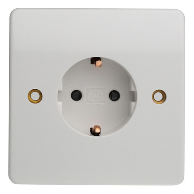 MK Electric White 1 Gang Plug Socket, 16A, Type F - German Schuko, Indoor Use