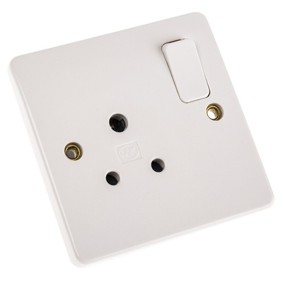 MK Electric White 1 Gang Plug Socket, 2 Poles, 5A, Indoor Use