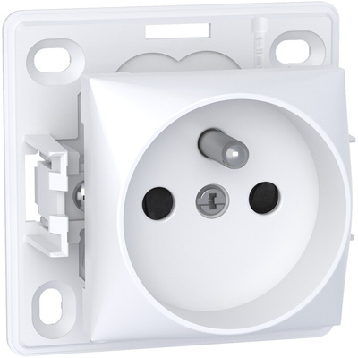 White 1 Gang Plug Socket, 2 Poles, 16A, French 2P