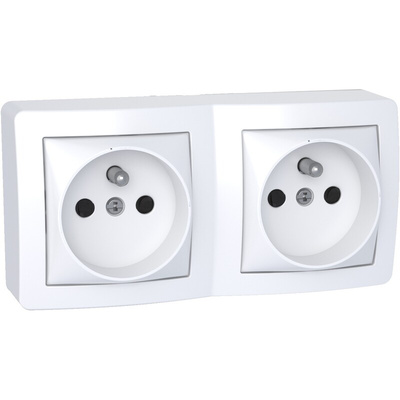 White Plug Socket, 2 Poles, 16A, French 2P