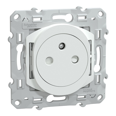 White 1 Gang Plug Socket, 2 Poles, 16A, French 2P, Indoor Use