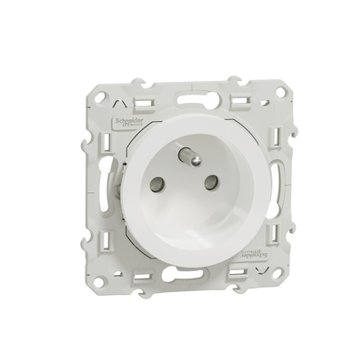 White 1 Gang Plug Socket, 2 Poles, 16A, French 2P