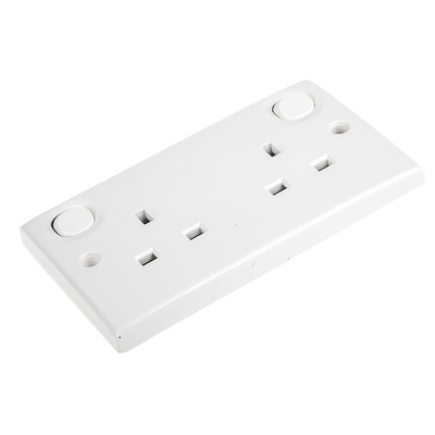 Schneider Electric White 2 Gang Plug Socket, 13A, Type G - British, Indoor Use