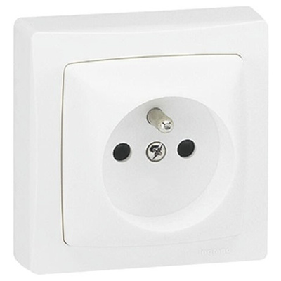 Legrand White 1 Gang Plug Socket, 16A, Type E - French, Indoor Use