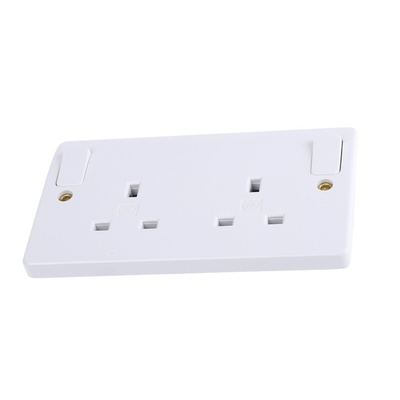 MK Electric 2 Gang Plug Socket, 2 Poles, 13A, Type G - British, Indoor Use