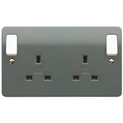 MK Electric Grey 2 Gang Plug Socket, 13A, Type G - British, Indoor Use