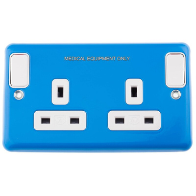 MK Electric Blue 2 Gang Plug Socket, 2 Poles, 13A, Type G - British, Indoor Use