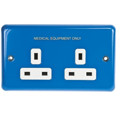 MK Electric Blue 2 Gang Plug Socket, 13A, Type G - British, Indoor Use