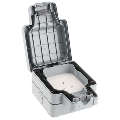 MK Electric Grey 1 Gang Plug Socket, 2 Poles, 13A, Type G - British, Outdoor Use