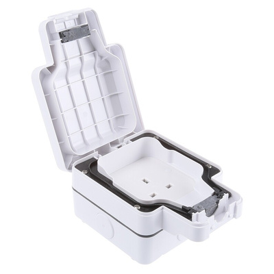 MK Electric White 1 Gang Plug Socket, 2 Poles, 13A, Type G - British, Outdoor Use