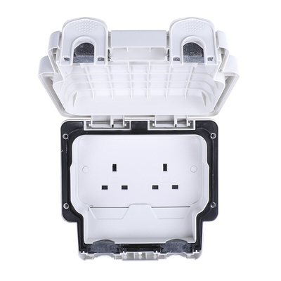 MK Electric White 2 Gang Plug Socket, 2 Poles, 13A, Type G - British, Outdoor Use