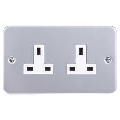 RS PRO Grey 2 Gang Plug Socket, 0 Poles, 13A, Type G - British, Indoor Use