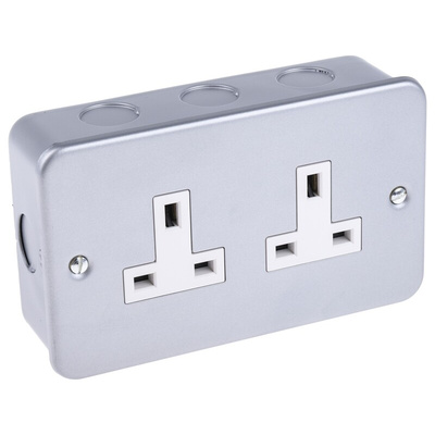 RS PRO Grey 2 Gang Plug Socket, 0 Poles, 13A, Type G - British, Indoor Use