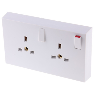 RS PRO White 2 Gang Plug Socket, 1 Pole Poles, 13A, Type G - British, Indoor Use