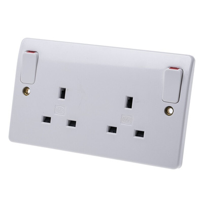 MK Electric White 2 Gang Plug Socket, 13A, Type G - British, Indoor Use