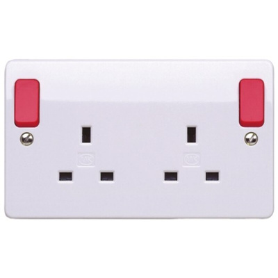 MK Electric Red 2 Gang Plug Socket, 13A, Type G - British