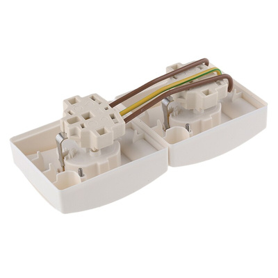 Busch Jaeger - ABB White 2 Gang Plug Socket, 16A, Type F - German Schuko, Outdoor Use