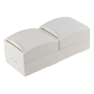 Busch Jaeger - ABB White 2 Gang Plug Socket, 16A, Type F - German Schuko, Outdoor Use