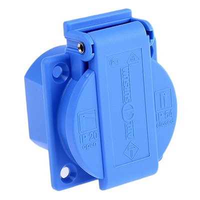 ABL Sursum Blue 1 Gang Plug Socket, 16A, Type F - German Schuko, Outdoor Use
