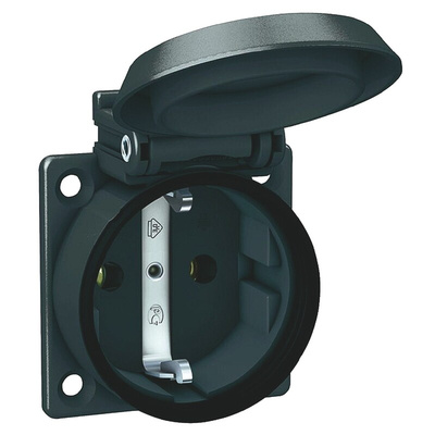 ABL Sursum Black 1 Gang Plug Socket, 16A, Type F - German Schuko, Outdoor Use