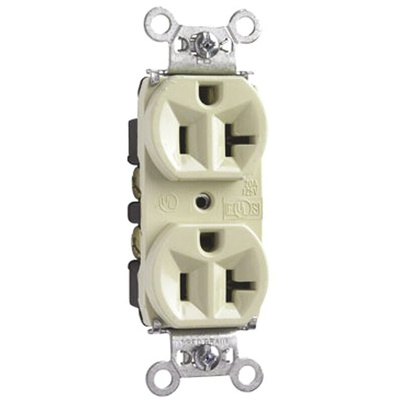 PASS & SEYMOUR White 2 Gang Plug Socket, 20A, NEMA 5-20R