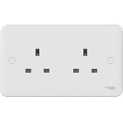 Schneider Electric White 2 Gang Plug Socket, 13A, Type G - British, Indoor Use