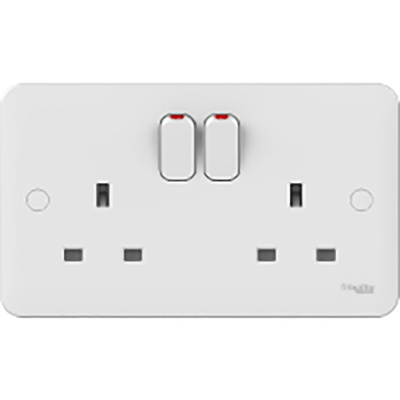 Schneider Electric White 2 Gang Plug Socket, 2 Poles, 13A, Type G - British, Indoor Use
