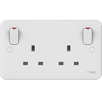 Schneider Electric White 2 Gang Plug Socket, 2 Poles, 13A, Type G - British, Indoor Use
