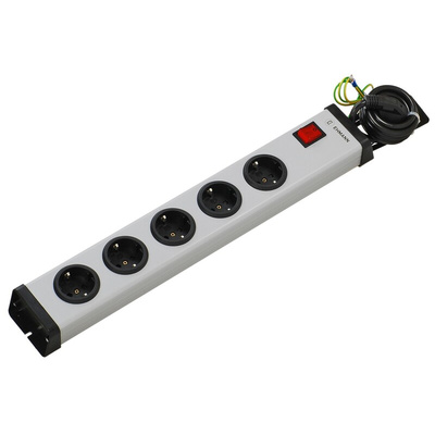 Type F - German Schuko 5 Gang Power Distribution Unit, 1.5m Cable, 16A, 250 V ac