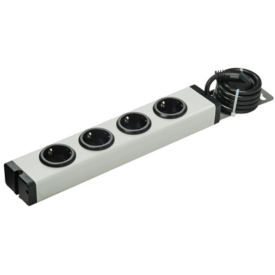 Type F - German Schuko 4 Gang Power Distribution Unit, 1.5m Cable, 16A, 250 V ac