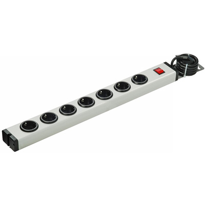 Type F - German Schuko 7 Gang Power Distribution Unit, 1.5m Cable, 16A, 250 V ac