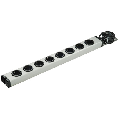 Type F - German Schuko 8 Gang Power Distribution Unit, 1.5m Cable, 16A, 250 V ac