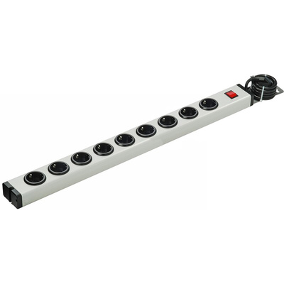 Type F - German Schuko 9 Gang Power Distribution Unit, 1.5m Cable, 16A, 250 V ac