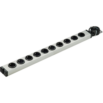 Type F - German Schuko 10 Gang Power Distribution Unit, 1.5m Cable, 16A, 250 V ac