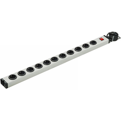 Type F - German Schuko 11 Gang Power Distribution Unit, 1.5m Cable, 16A, 250 V ac