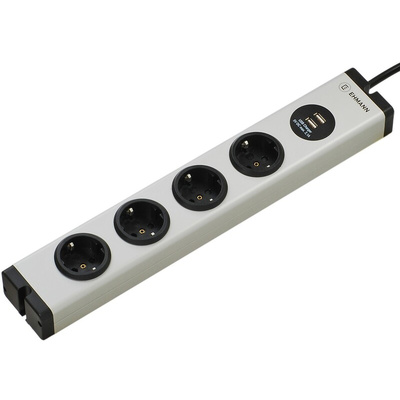 Type F - German Schuko 4 + 2 Gang Power Distribution Unit, 1.5m Cable, 16A, 250 V