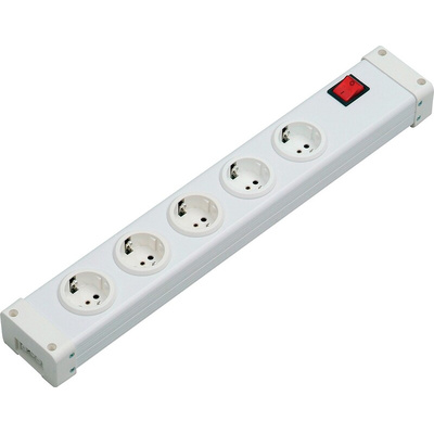 Type F - German Schuko 5 Gang Power Distribution Unit, No, 16A, 250 V ac, No