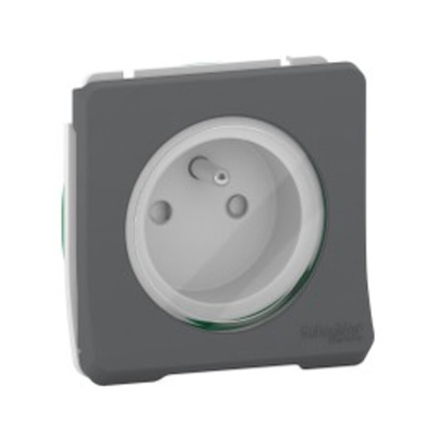 Schneider Electric Grey 1 Gang Plug Socket, 2P+E Poles, 16A, Type E - French, Outdoor Use