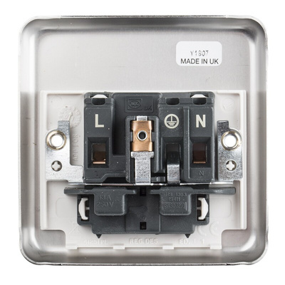MK Electric Silver 1 Gang Plug Socket, 2P+E Poles, 13A, Type G - British
