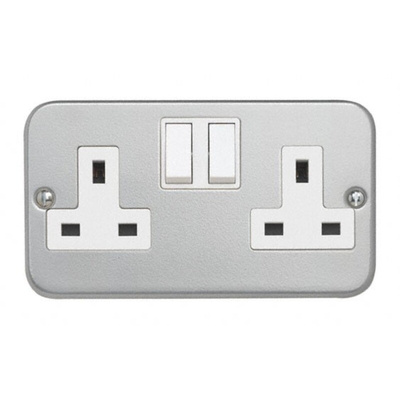 Contactum Grey 2 Gang Plug Socket, 2 Poles, 13A, Type G - British, Indoor Use