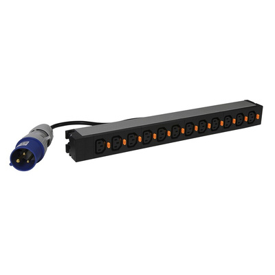 IEC C13 12 Gang Trailing Sockets & Power Distribution, 3m Cable, No, 16A