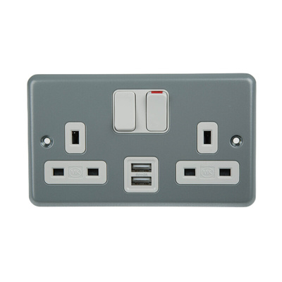MK Electric 2 Gang Plug Socket, 2 Poles, 13A, BS1363, USB, Indoor Use