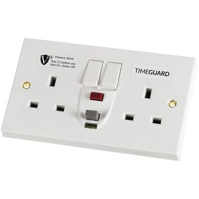 Timeguard 30A, BS Fixing, Passive RCD Socket, Plastic, Surface Mount, Switched, 230 V ac, White