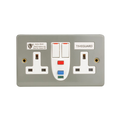 Timeguard 30A, BS Fixing, Active RCD Socket, Plastic, Surface Mount, Switched, 230 V ac