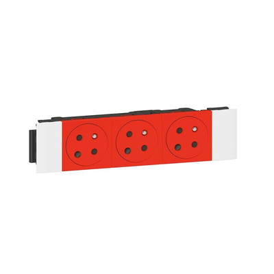 Legrand Red 3 Gang Plug Socket, 16A, Indoor Use