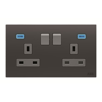 ABB Black 2 Gang Plug Socket, 2 Poles, 13A, BS, Indoor Use