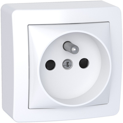 White 1 Gang Plug Socket, 2 Poles, 16A, French 2P