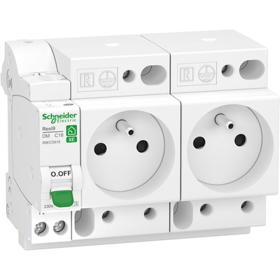 White 2 Gang Plug Socket, 1 Pole Poles, 16A, French 2P
