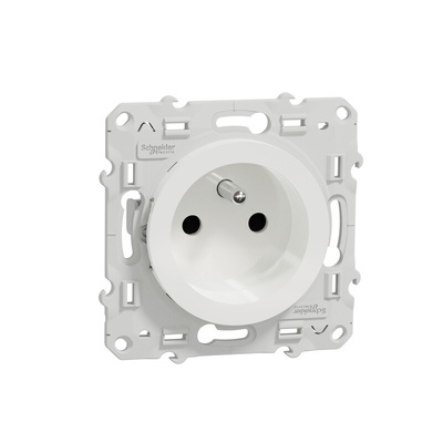 White 1 Gang Plug Socket, 2 Poles, 16A, French 2P